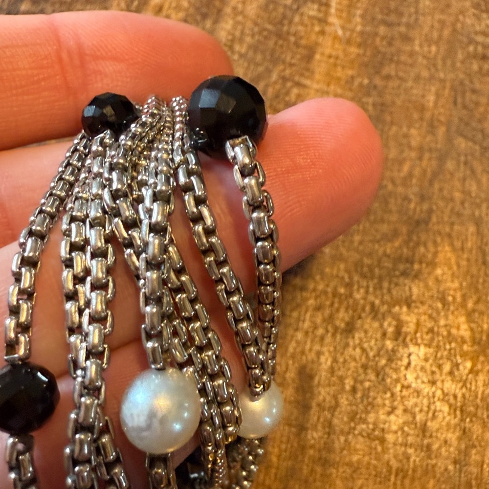 David Yurman Silver and 18k gold onyx and pearl Multi-Strand Bracelet - Picture 14 of 16